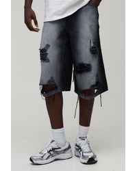 BoohooMAN - Fade Wash Extreme Distressed Longline Jorts - Lyst
