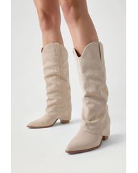 Boohoo - Fold Over Ruched Calf High Western Boots - Lyst