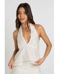 Boohoo - Textured Halter Peplum Top - Lyst