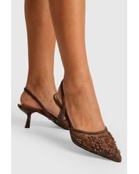Boohoo - Beaded Low Stiletto Mesh Court Heels - Lyst