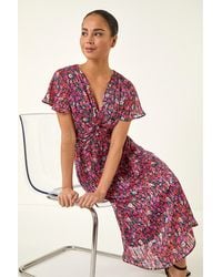 Roman - Petite Ditsy Floral Twist Midi Dress - Lyst