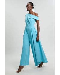 Karen Millen - Compact Stretch Asymmetric Neck Wide Leg Jumpsuit - Lyst