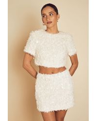 MissPap - Textured Fluffy Sequin Mix Mini Skirt - Lyst