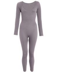 Quiz - Ribbed Long Sleeve Jumpsuit - Lyst