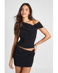 Boohoo - Slinky Ruched Across Front Shoulder Detail Top And Mini Skirt Co-Ord - Lyst