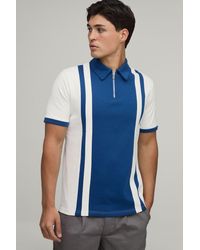 BoohooMAN - Slim Panelled Zip Neck Interlock Polo - Lyst