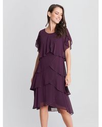 Gina Bacconi - Trysta Bugle Beaded Trim Tiered Cocktail Dress With Flitter Sleeves - Lyst