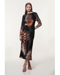 Karen Millen - Viscose Satin Long Sleeve Bias Cut Woven Midi Dress - Lyst