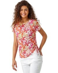 Roman - Leaf Print Side Tie Stretch Top - Lyst