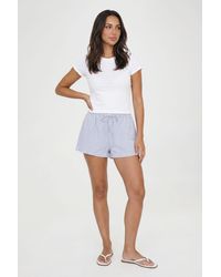 Boohoo - Petite Stripe Seersucker Elasticated Waist Shorts - Lyst