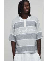 BoohooMAN - Oversized Varsity Striped Embroidered Knitted Polo - Lyst