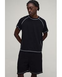 BoohooMAN - Contrast Stitch Regular Fit Boxy T-Shirt & Fit Short Set - Lyst