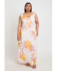 Boohoo - Plus Floral Chiffon Strappy Ruffle Maxi Dress - Lyst