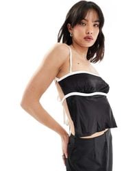SNDY'S - Satin Cami Tie Back Detail Top With Contrast Bust Seam Co-Ord - Lyst