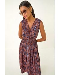 Roman - Leaf Print Wrap Midi Dress - Lyst