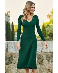 Sosandar - Emerald V Neck Rib Fit & Flare Knitted Dress - Lyst