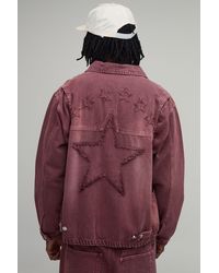 BoohooMAN - Tall Overdye Western Applique Denim Harrington Jacket - Lyst