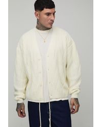 BoohooMAN - Tall Oversized Boxy Cable Knitted Cardigan - Lyst