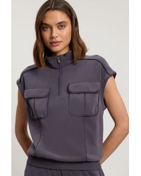 Karen Millen - Petite Premium Luxe Zip Through Funnel Neck Top - Lyst