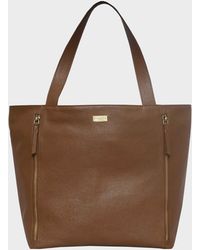 Assots London - 'corder' Tan Pebble Grain Real Leather Oversized Tote Bag - Lyst