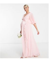 TFNC London - Maternity Bridesmaid Kimono Sleeve Pleated Maxi Dress With Angel - Lyst