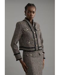 Karen Millen - Petite Wool Mix Boucle Tailored Cropped Collarless Jacket - Lyst