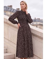 Roman - Polka Dot Shirred Midi Dress - Lyst