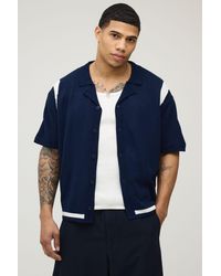BoohooMAN - Relaxed Boxy Contrast Panel Knitted Shirt - Lyst