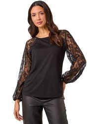 Roman - Lace Sleeve Stretch Tunic Top - Lyst