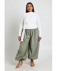 Boohoo - Plus Asymmetric Neck Drape Detail Long Sleeve Top - Lyst