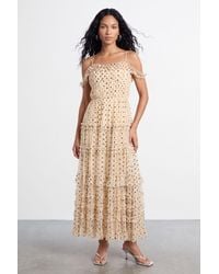 Warehouse - Bardot Gathered Seam Detail Tulle Maxi Dress - Lyst