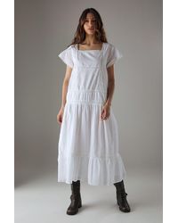 Warehouse - Cotton Lace Square Neck Midi Smock Dress - Lyst