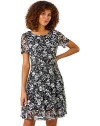 Roman - Rose Print Lace Stretch Dress - Lyst