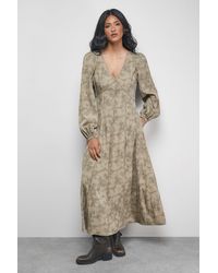 Warehouse - Washed Seam Detail Plunge Neck Midi Dress - Lyst