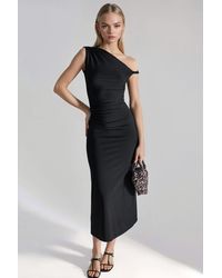 Hiccup - Asymmetrical Collar Bodycon Midi Dress - Lyst