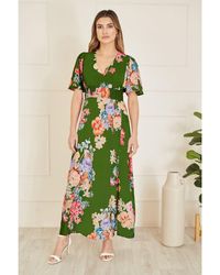 Mela London - Floral Ruched Waist Maxi Dress With Split Hemline - Lyst