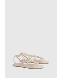 Boohoo - Linen Bead Detail Strappy Sandals - Lyst