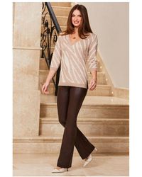 Sosandar - Chocolate Faux Leather Button Front Kick Flare Trousers - Lyst