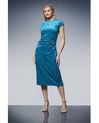 PRINCIPLES - Striped Velvet Ruched Waist Midi Dress - Lyst