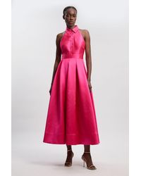 Karen Millen - Twill Contrast Collared Woven Maxi Dress - Lyst