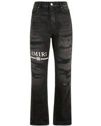 Amiri - Ma Bar-logo, Rechte Pasvorm, Verouderde Zwarte Denimjeans - Lyst