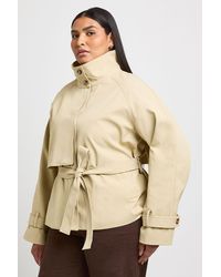 Boohoo - Plus Funnel Neck Belted Trench Coat - Lyst