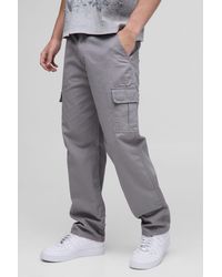 BoohooMAN - Fixed Waist Straight Leg Twill Cargo Trouser - Lyst