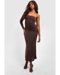 Boohoo - Wrap Ruched Acetate Slinky Maxi Dress - Lyst