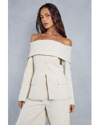 MissPap - Tailored Bardot Fitted Blazer Top - Lyst