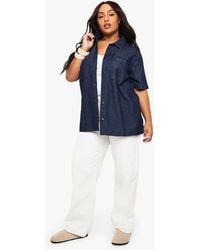 Boohoo - Plus Chambray Denim Short Sleeve Shirt - Lyst