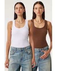 Happiness İstanbul - Fitted U Collar Knitted 2- Pack Tank Top - Lyst