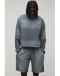BoohooMAN - Shrunken Panel Wash Sweatshirt Short Tracksuit - Lyst