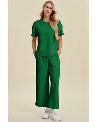 Everyday the Label - Dames Double Take Volledige Maat Textuur Ronde Hals Korte Mouw Top En Broek Set - Lyst