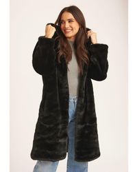 Gini London - Faux Fur Hooded Longline Coat - Lyst